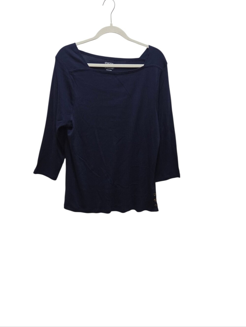 Chico's Ultimate Tee Size 3 XL Navy Supima Cotton Boat Neck 3/4 Sleeve Top